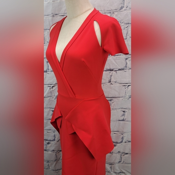 Greta Constantine Women's Peplum Flynn Dress Red Midi Made in Canada Size XS - Picture 5 of 14